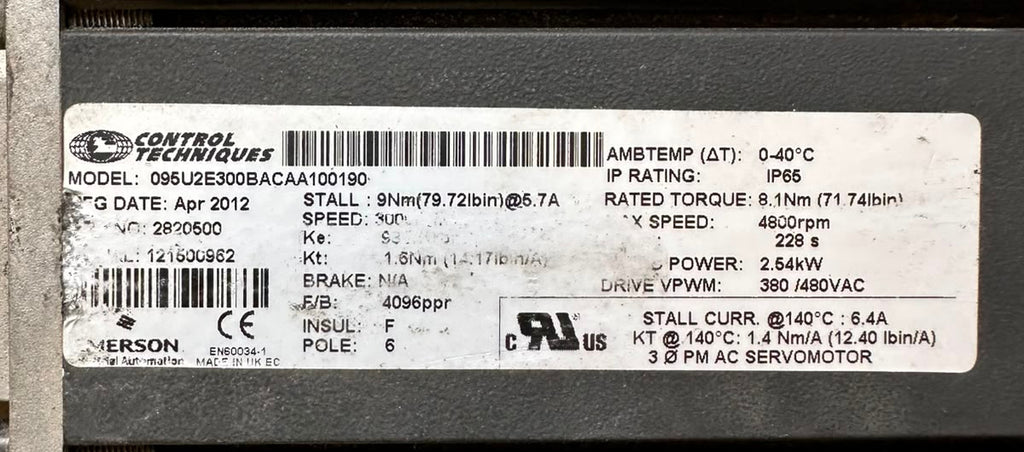 Control Techniques 095U2E300BACAA100190 Unimotor FM AC Servo Motor 2.54kW 4800RPM
