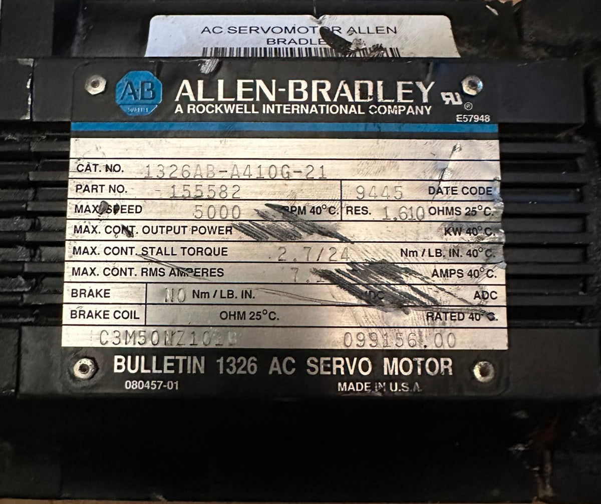 Allen-Bradley 1326AB-A410G-21 AC Servo Motor 5000 RPM Bulletin 1326