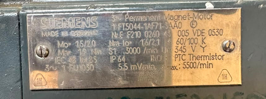 Siemens 1FT5044-1AF71-3AA0 Permanent Magnet Servo Motor 19Nm 3000RPM