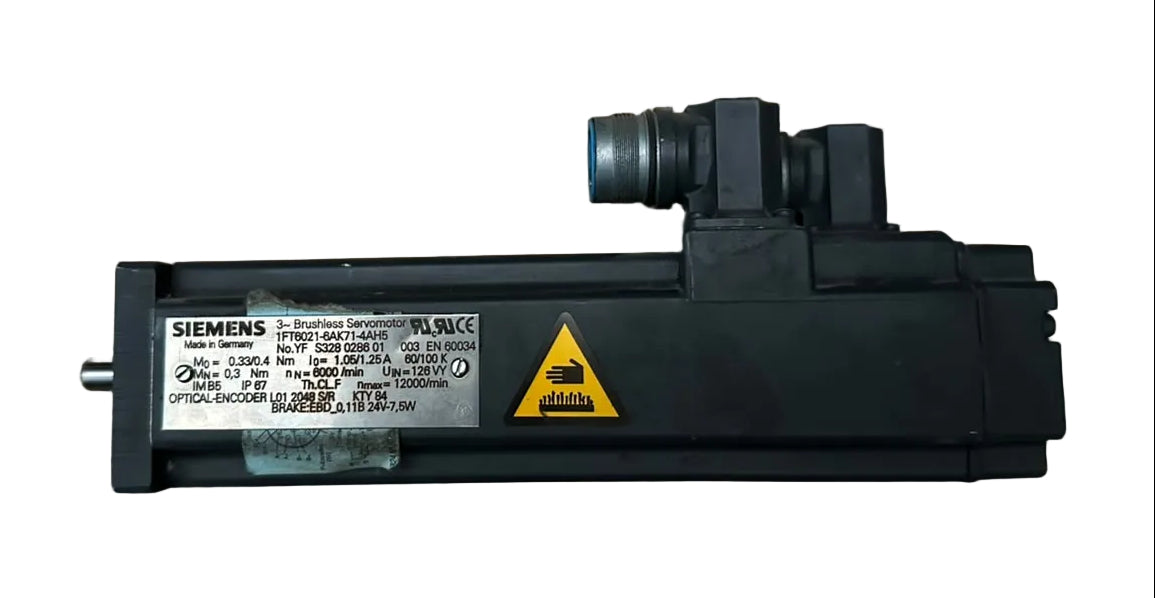 Siemens 1FT6021-6AK71-4AH5 Brushless Servo Motor 126V 6000 RPM with Brake