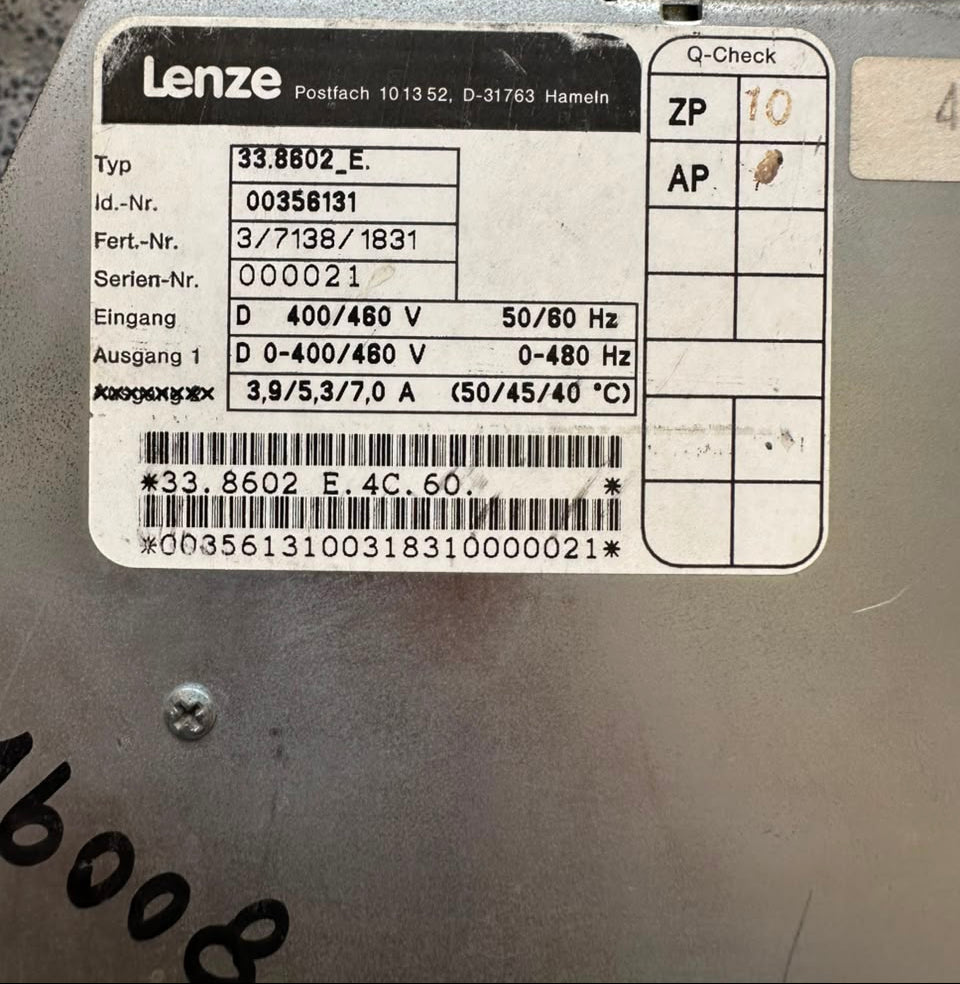 Lenze 33.8602_E Frequency Inverter Drive 400–460V 3.9–7.0A