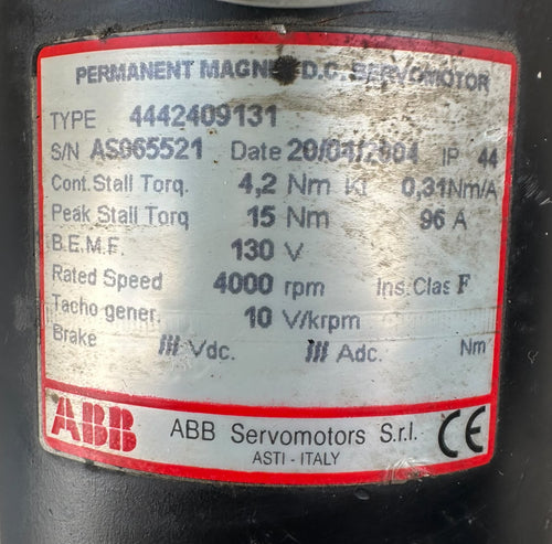 ABB 4442409131 Permanent Magnet DC Servomotor 4000 RPM 130V