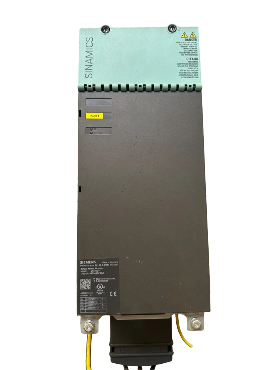 Siemens 6SL3120-1TE26-0AA3 SINAMICS S120 Single Motor Module 600V DC 60A