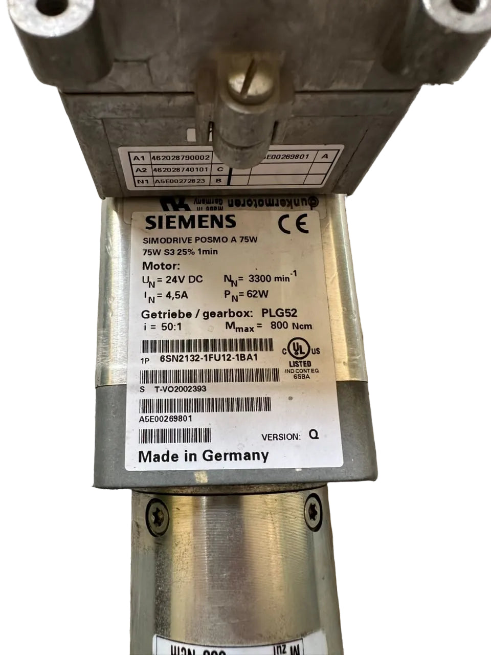 Siemens SIMODRIVE POSMO A 75W Gear Motor 24V DC PLG52 50:1 6SN2132-1FU12-1BA1
