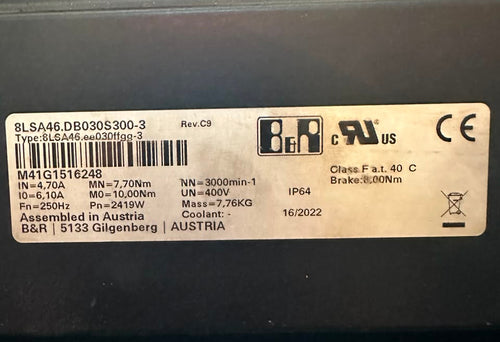 B&R 8LSA46.DB030S300-3 AC Servo Motor 400V 3000 RPM with 8 Nm Brake
