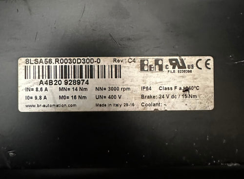 B&R 8LSA56.R0030D300-0 AC Servo Motor 400V 3000 RPM with 15 Nm Brake