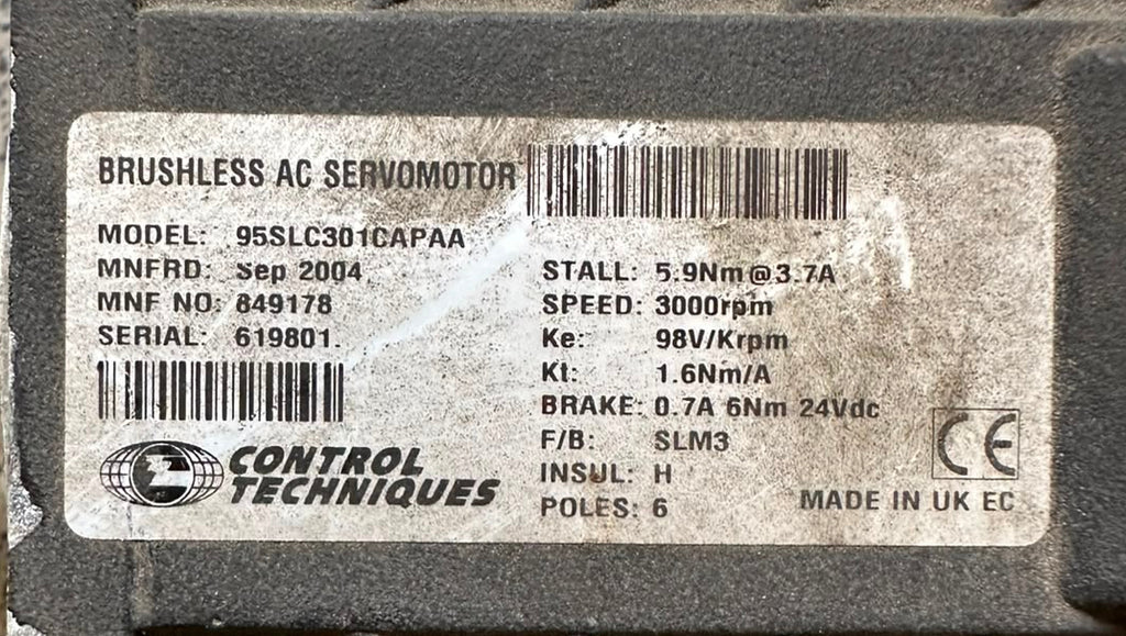 Control Techniques 95SLC301CAPAA Brushless AC Servo Motor 3000RPM 6Nm Brake