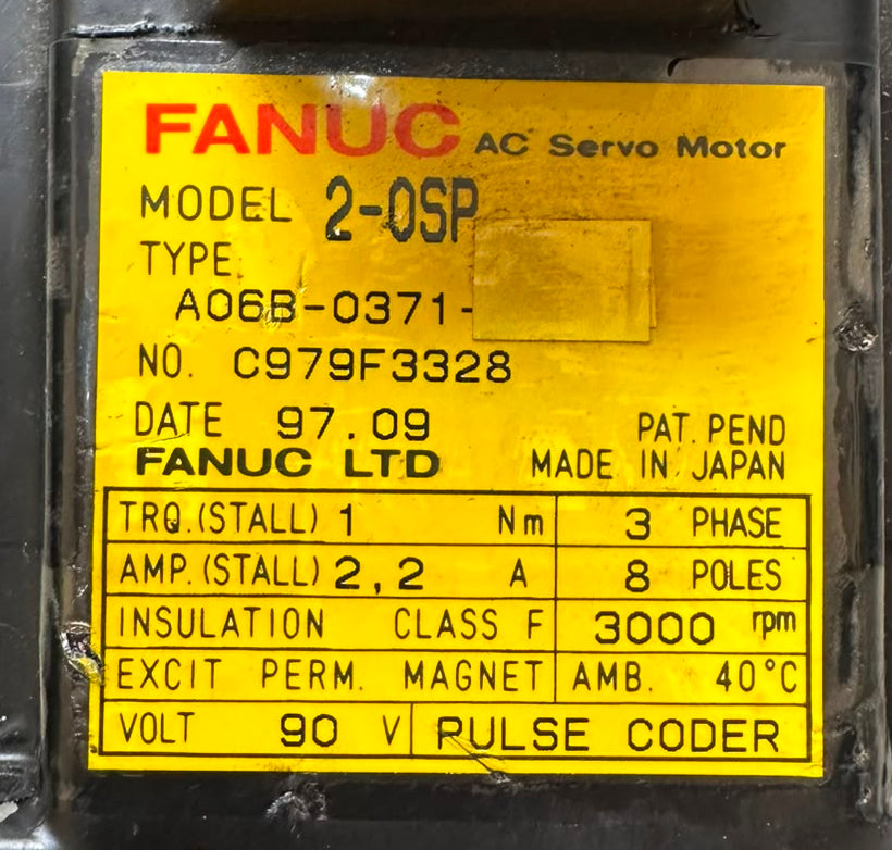 Fanuc A06B-0371 AC Servo Motor Model 2-0SP 90V 3000RPM Pulse Coder