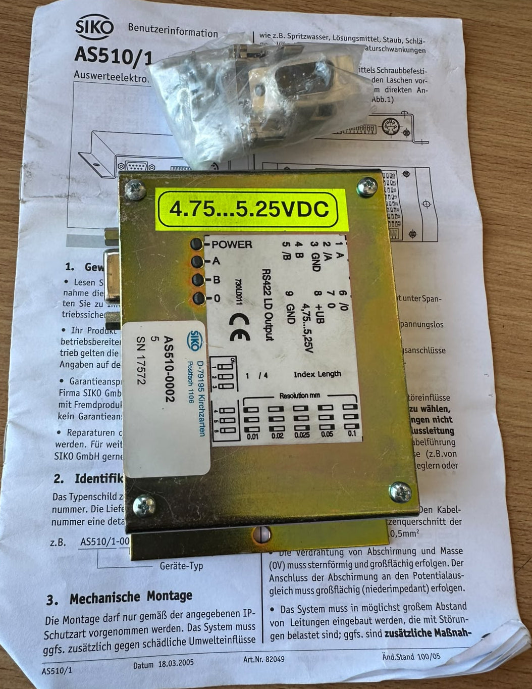 SIKO AS510/1 AS510-0002 Evaluation Electronics RS422 4.75–5.25VDC