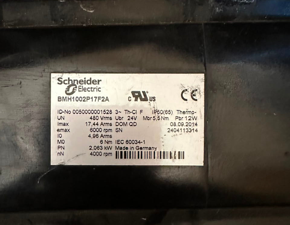 Schneider Electric BMH1002P17F2A AC Servo Motor 480V 4000 RPM 5.5 Nm with 24V Brake