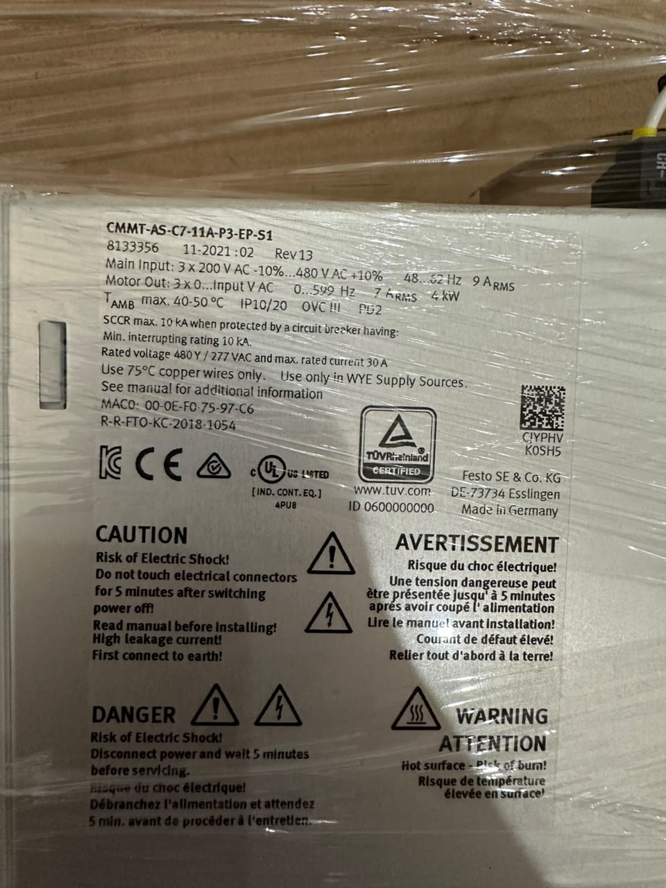 Festo CMMT-AS-C7-11A-P3-EP-S1 Servo Drive 4kW 3×200–480VAC EtherNet/IP