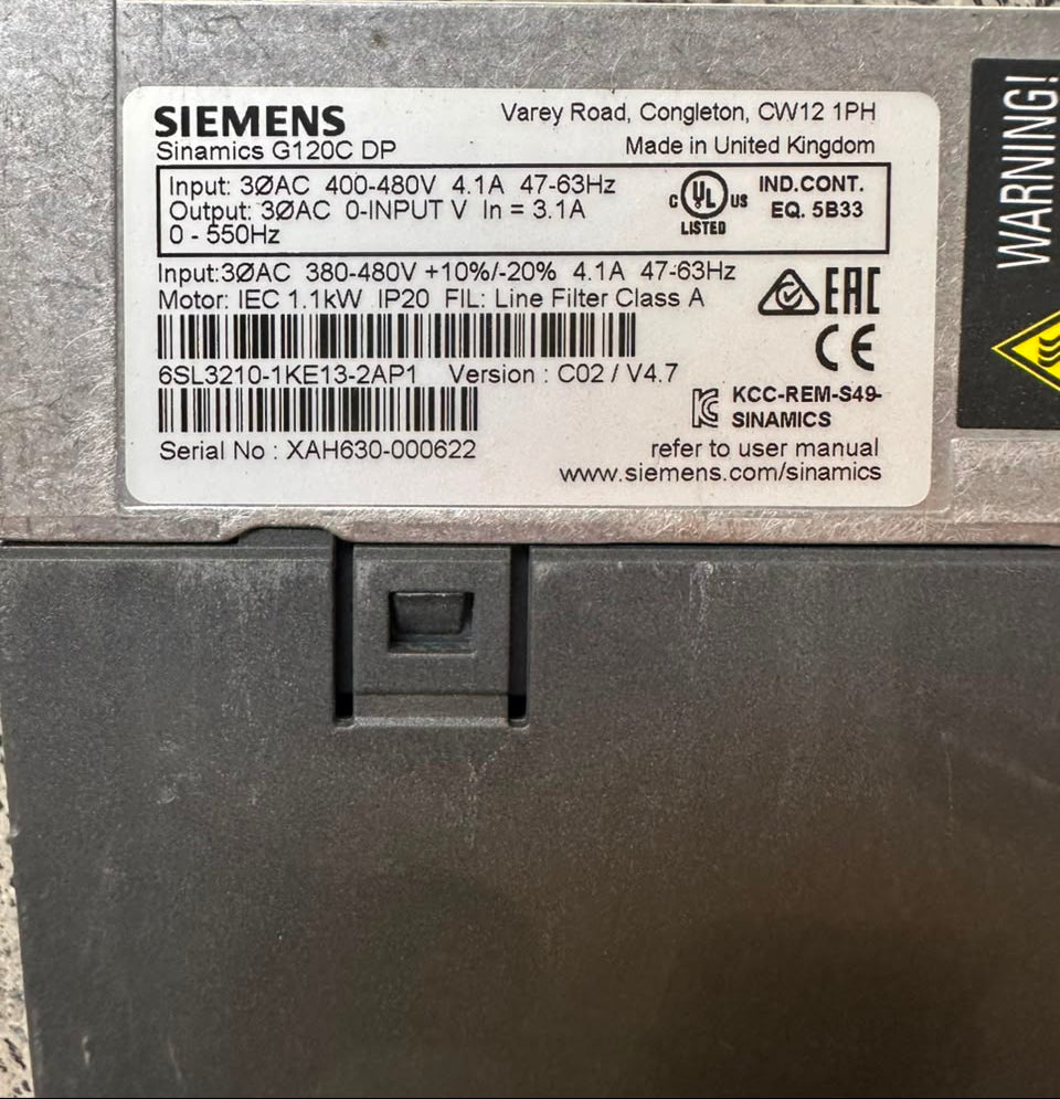 Siemens SINAMICS G120C DP 6SL3210-1KE13-2AP1 Variable Frequency Drive 1.1 kW 400–480V