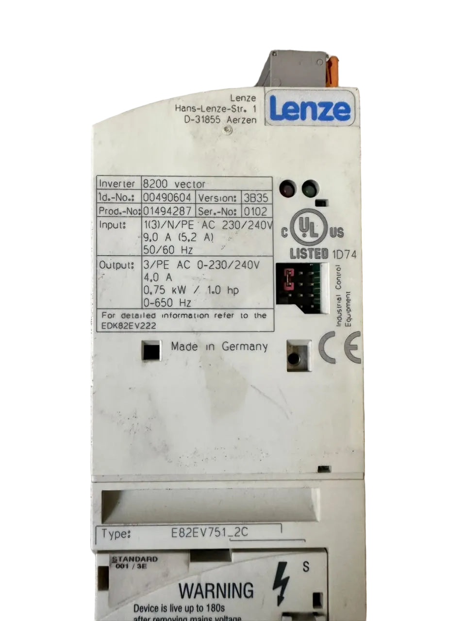 Lenze E82EV751_2C 8200 Vector AC Frequency Inverter Drive 0.75kW 230V 1HP