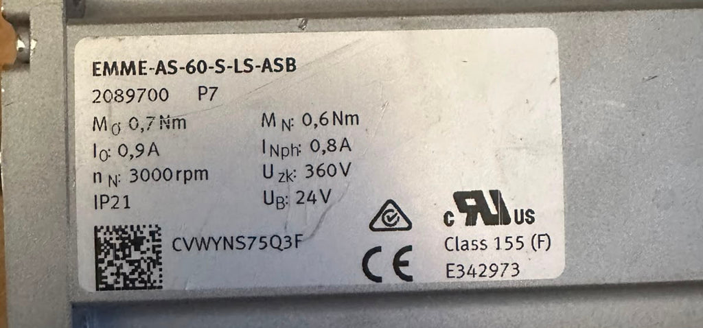 Festo EMME-AS-60-S-LS-ASB AC Servo Motor 360V 3000 RPM with 24V Brake