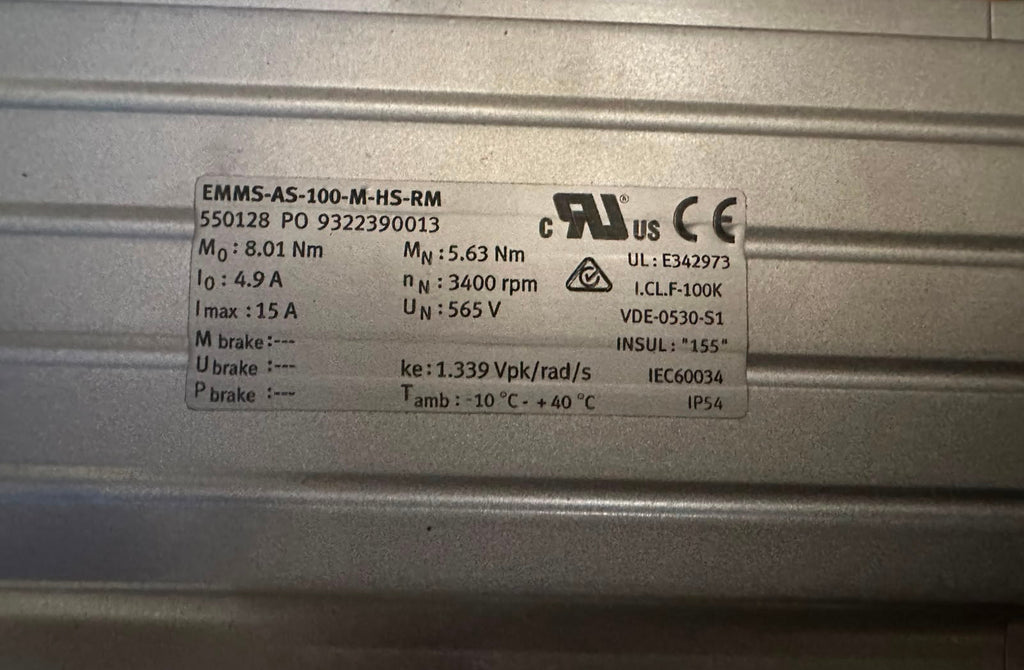 Festo EMMS-AS-100-M-HS-RM AC Servo Motor 565V 3400 RPM 5.63 Nm