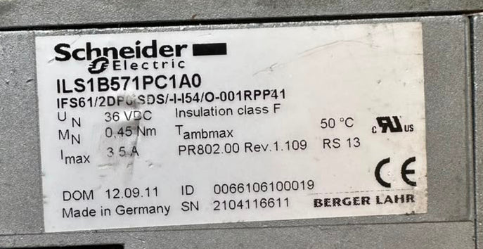 Schneider Electric ILS1B571PC1A0 Integrated Servo Motor 36VDC 0.45Nm Berger Lahr