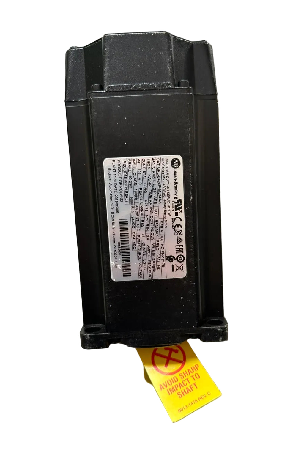 Allen-Bradley MPL-B420P-MJ74AA MP-Series 480V AC Rotary Servo Motor 1.9kW 5000 RPM with Brake