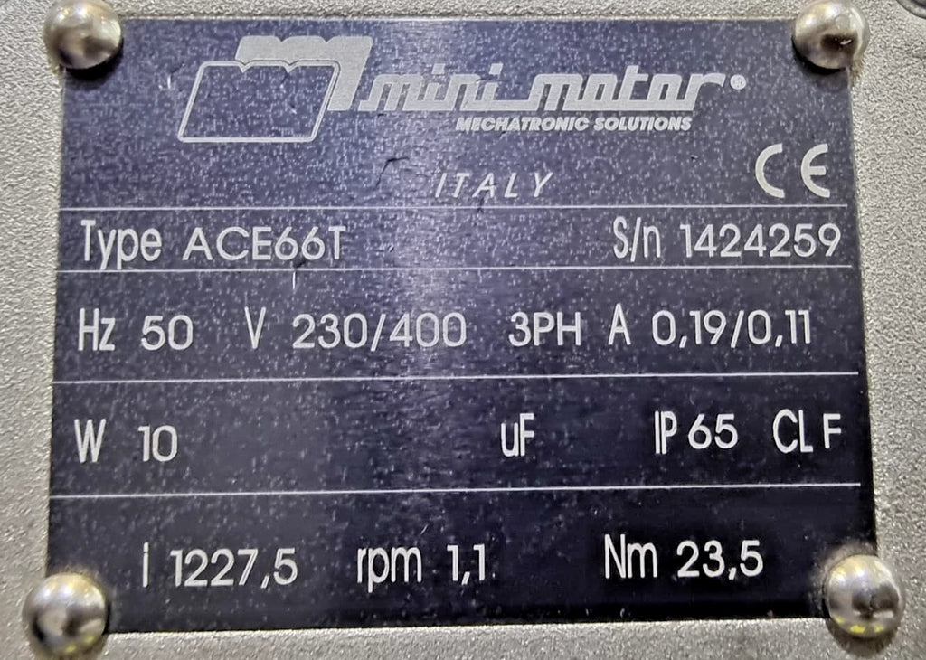 Mini Motor ACE66T AC Gear Motor 230/400V 3PH 23.5 Nm IP65 – Made in Italy