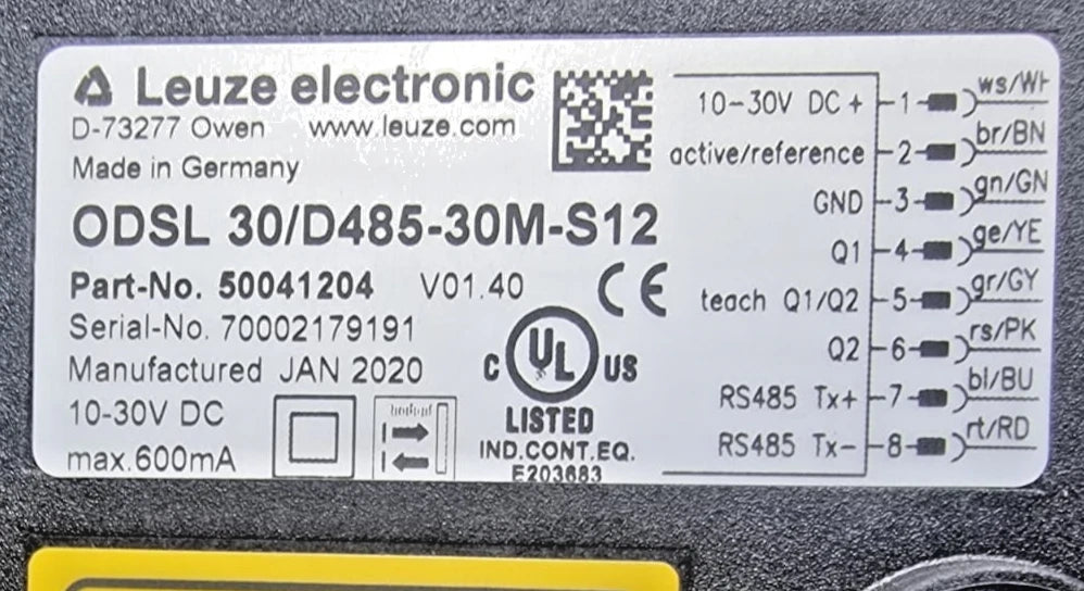 Leuze ODSL 30/D485-30M-S12 Optical Distance Sensor RS485 10-30VDC