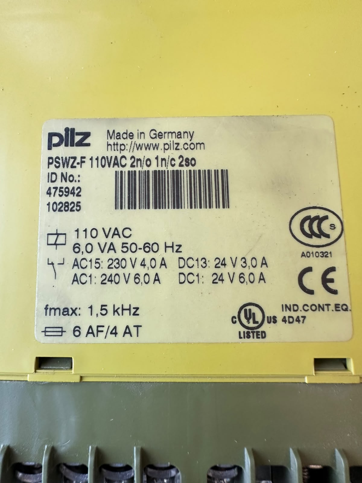 Pilz PSWZ-F 110VAC Safety Relay 2NO/1NC