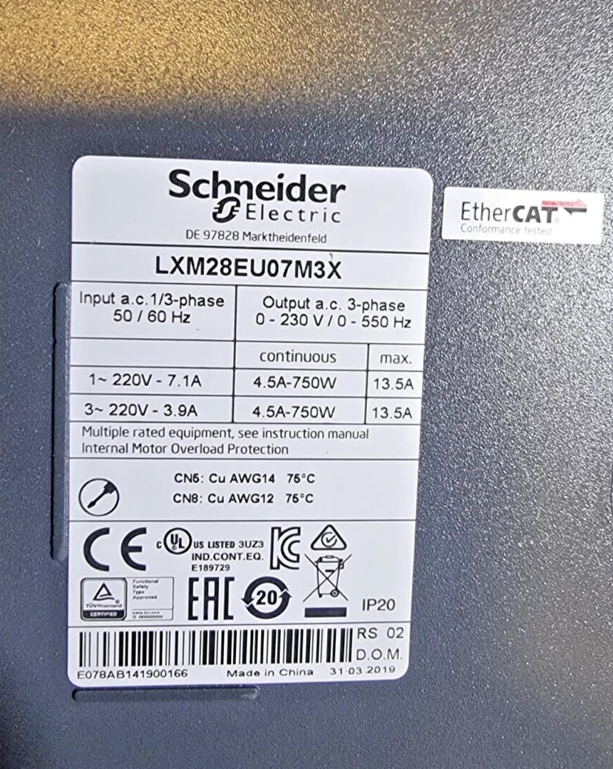 Schneider Electric Lexium 28 AC Servo Drive LXM28EU07M3X 750W EtherCAT