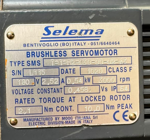 Selema SMS T-1-M2-030-00-02-43 Brushless Servo Motor 0.54kW 3000 RPM 180V