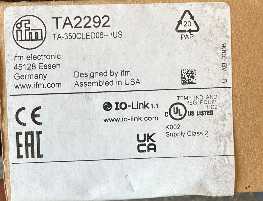 IFM TA2292 TA-350CLED06--/US Temperature Sensor
