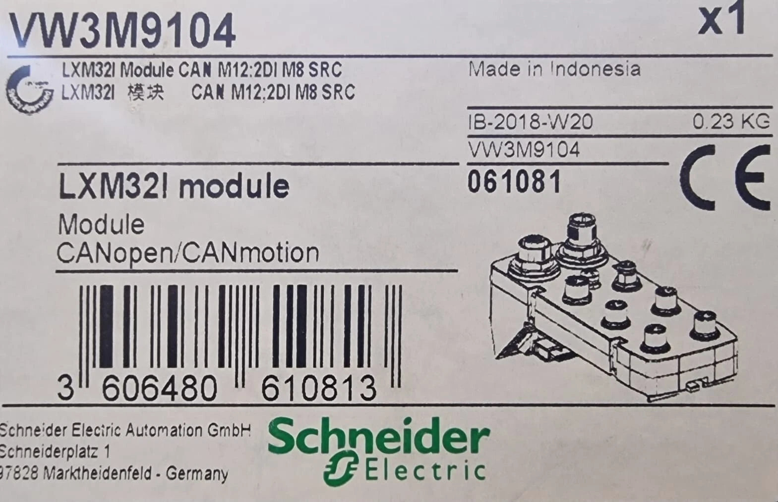 Schneider Electric VW3M9104 LXM32I CANopen/CANmotion Module M12 2DI M8 SRC